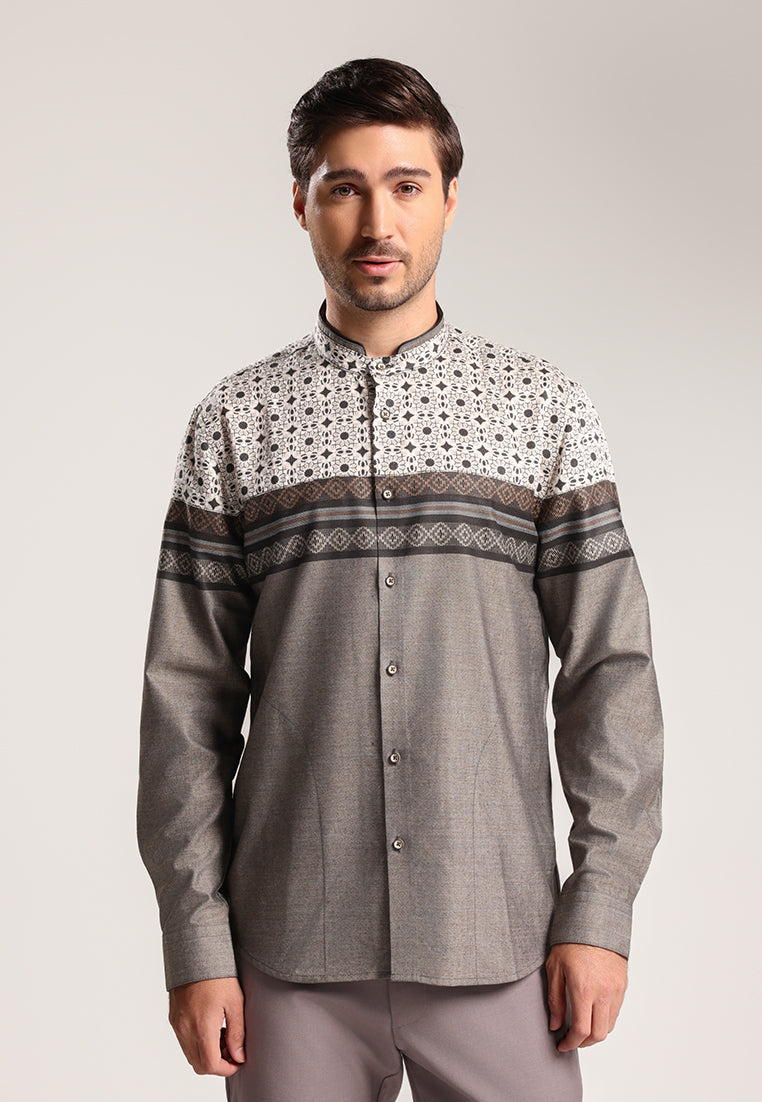 MOC - Kemeja Koko Lengan Panjang Pria Abizar - Brown