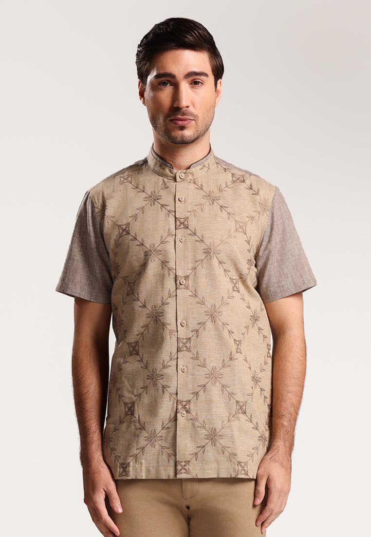 MOC Kemeja Koko Lengan Pendek Pria Adiyat - Khaki