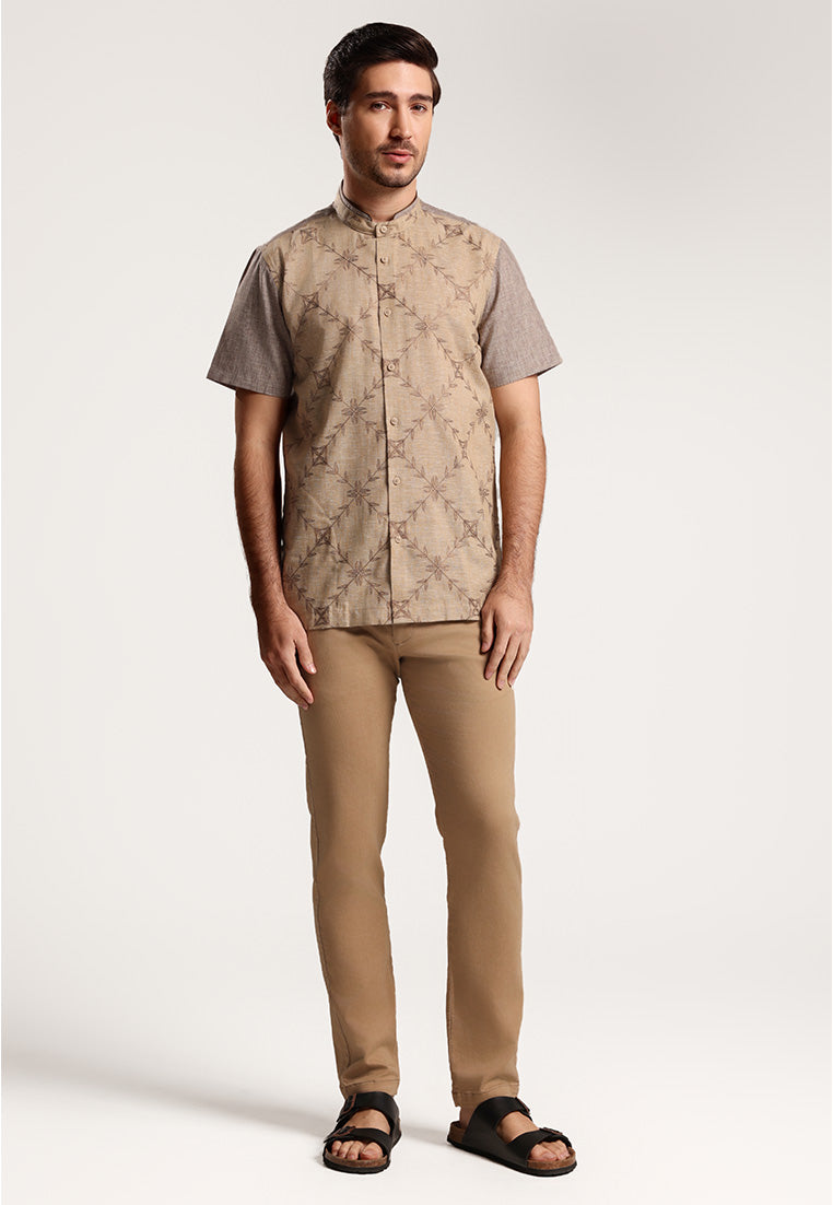 MOC Kemeja Koko Lengan Pendek Pria Adiyat - Khaki