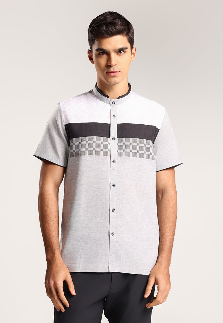 MOC Kemeja Koko Lengan Pendek Pria Bakhar - Grey