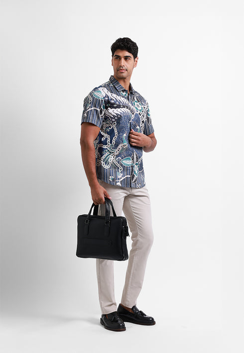 MOC Kemeja Batik Lengan Pendek Pria NGURAH - NAVY