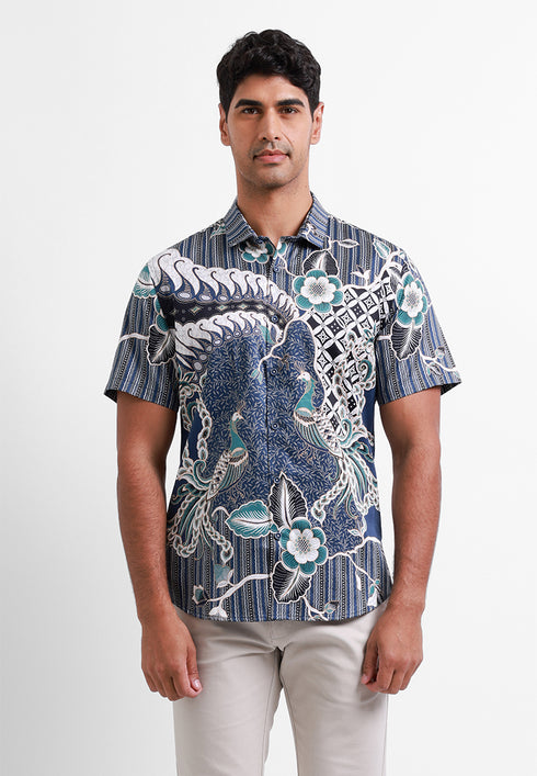 MOC Kemeja Batik Lengan Pendek Pria NGURAH - NAVY
