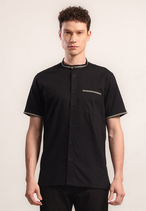 MOC Kemeja Shanghai Lengan Pendek Pria Fauzan - Black