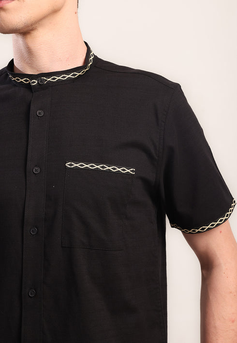 MOC Kemeja Shanghai Lengan Pendek Pria Fauzan - Black