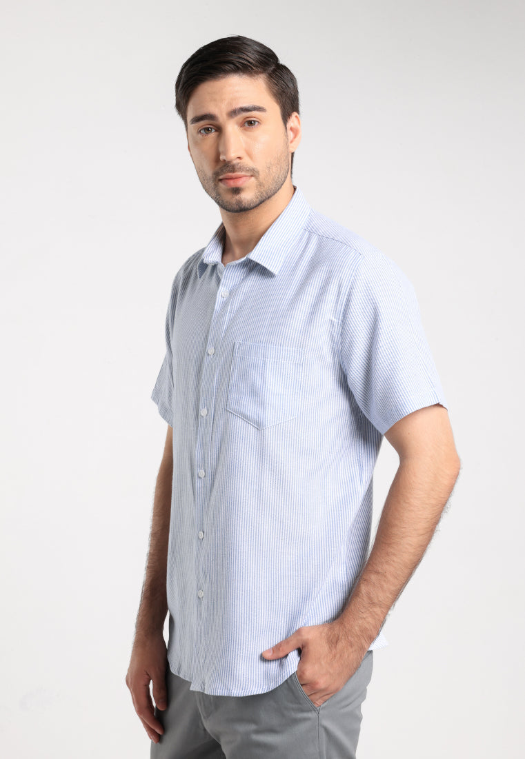 MOC - Kemeja Stripe Pria Lengan Pendek Harvey - White