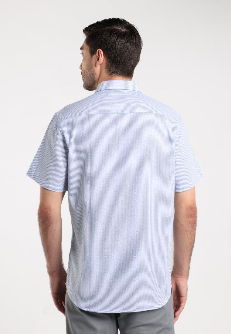 MOC - Kemeja Stripe Pria Lengan Pendek Harvey - White