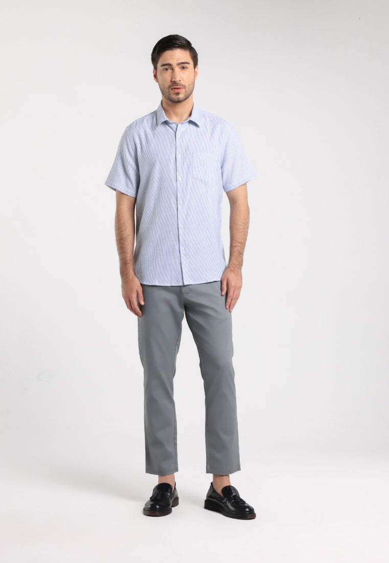 MOC - Kemeja Stripe Pria Lengan Pendek Harvey - White