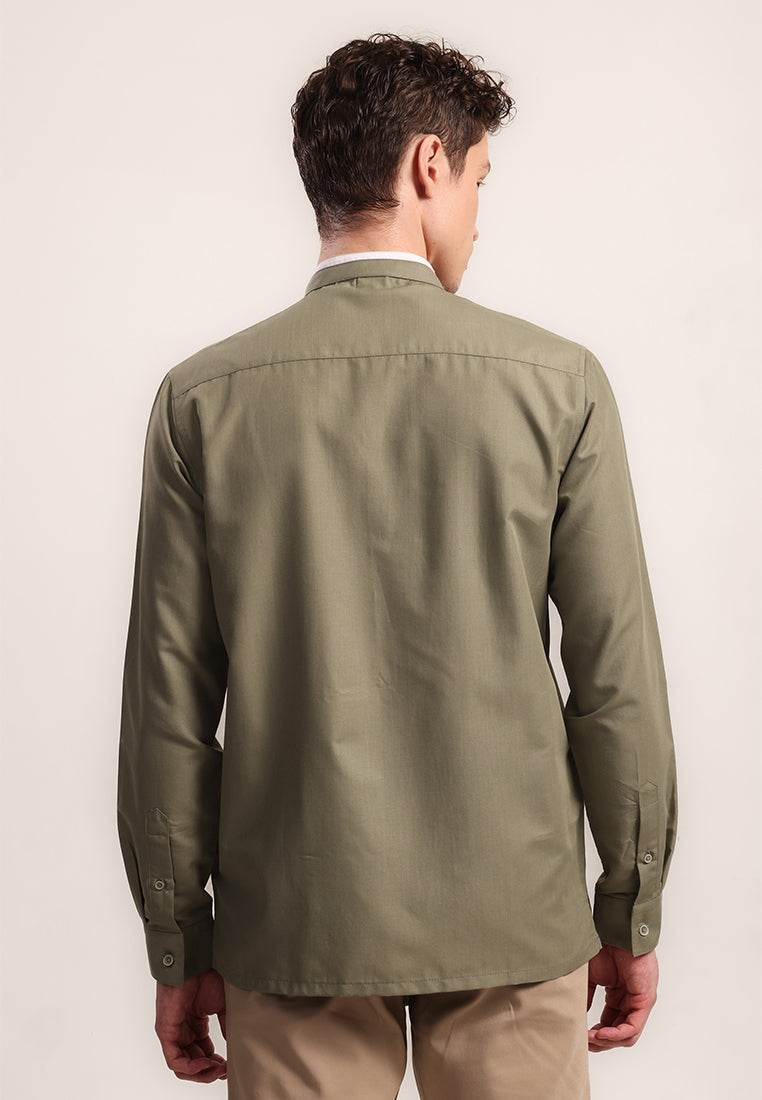 MOC Kemeja Koko Lengan Panjang Pria Jannah - Olive