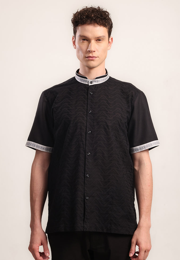 MOC Kemeja Koko Lengan Pendek Pria Kenya - Black