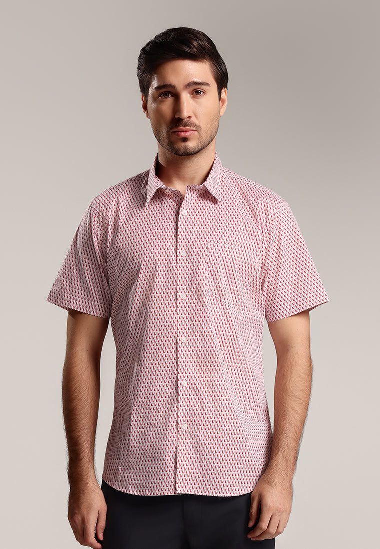 MOC - Kemeja Motif Lengan Pendek Pria Lorenzo - Light Pink