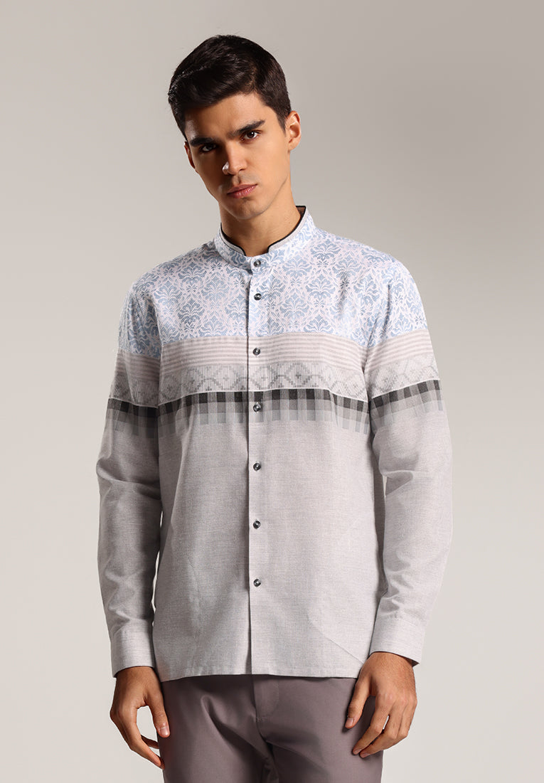 MOC Kemeja Koko Lengan Panjang Pria Quba - Grey