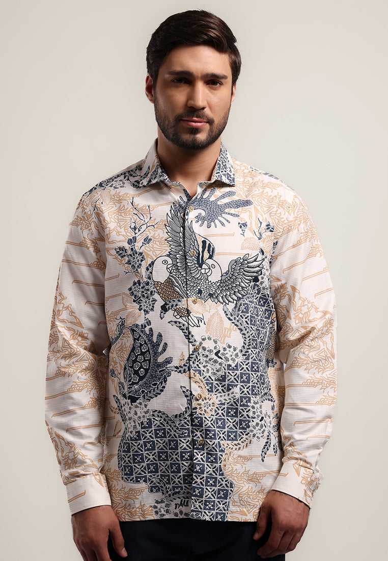 MOC - Kemeja Batik Pria Lengan Panjang Yogiswara - White