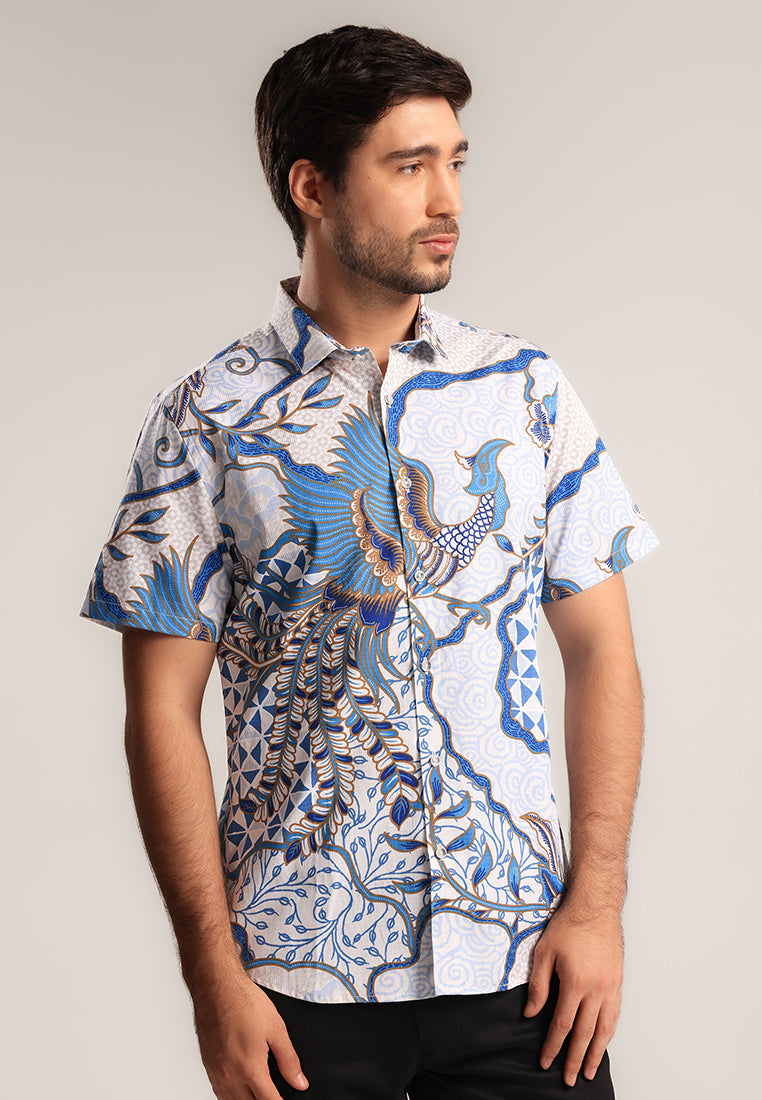 MOC - Kemeja Batik Pria Lengan Pendek Harshawa - White