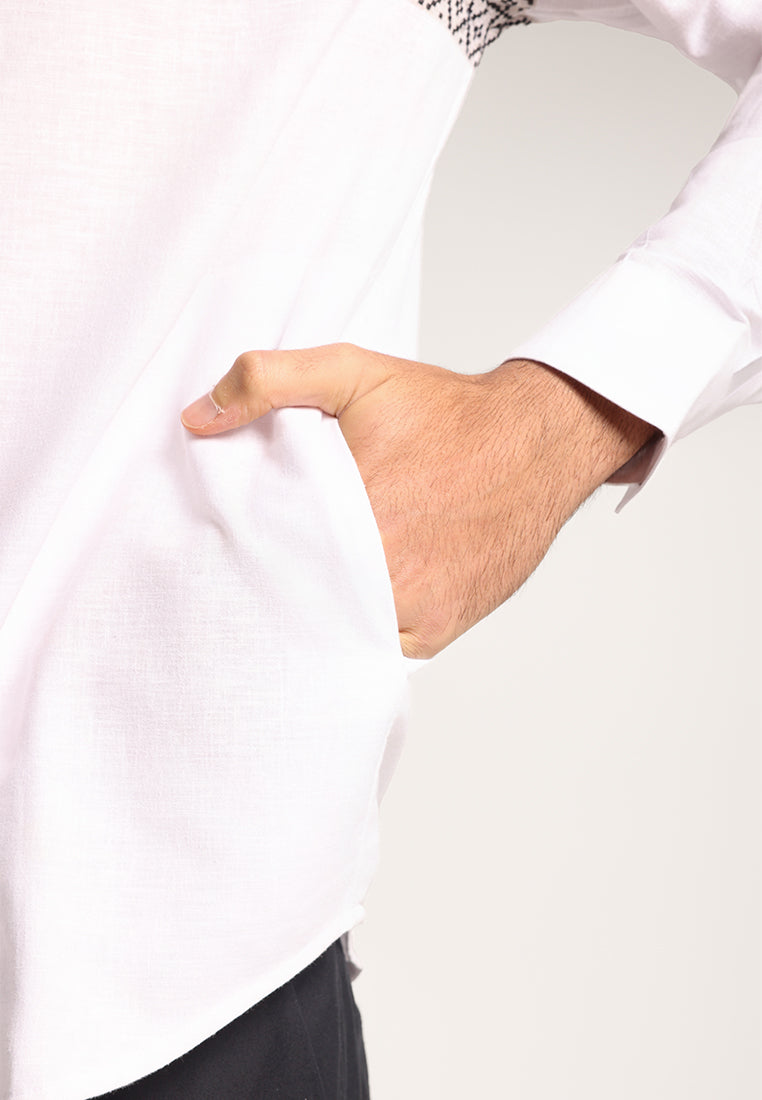 Men's Top Kemeja Koko Lengan Panjang Pria Chafiq - White