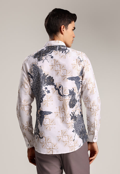 MOC Kemeja Batik Lengan Panjang Pria SHEVTA-WHITE