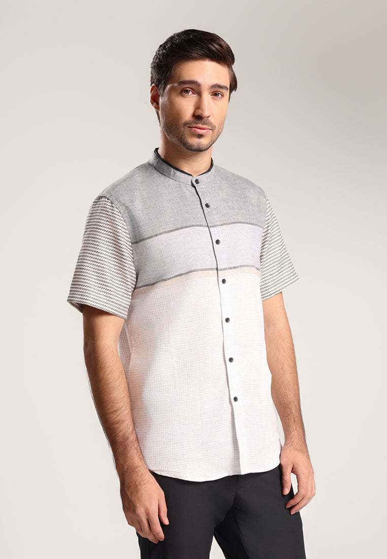 Men's Top Kemeja Koko Lengan Pendek Pria Furkan - White