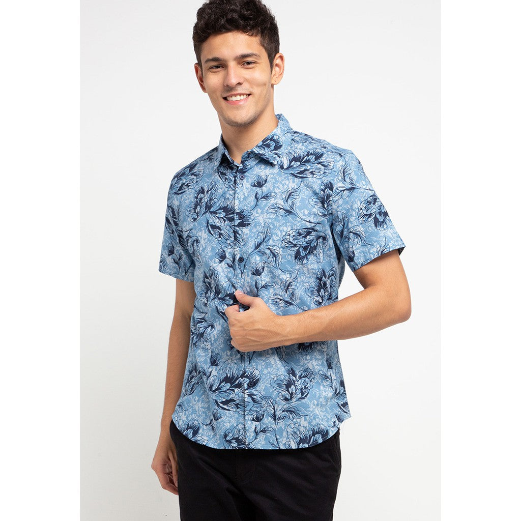 Men's Top By MOC Kemeja Pria Printing Pendek Slim Fit Sensa Best Seller