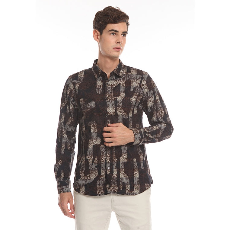 Men's Top By MOC Kemeja Pria Printing Panjang Slim Fit Anzio Best Seller