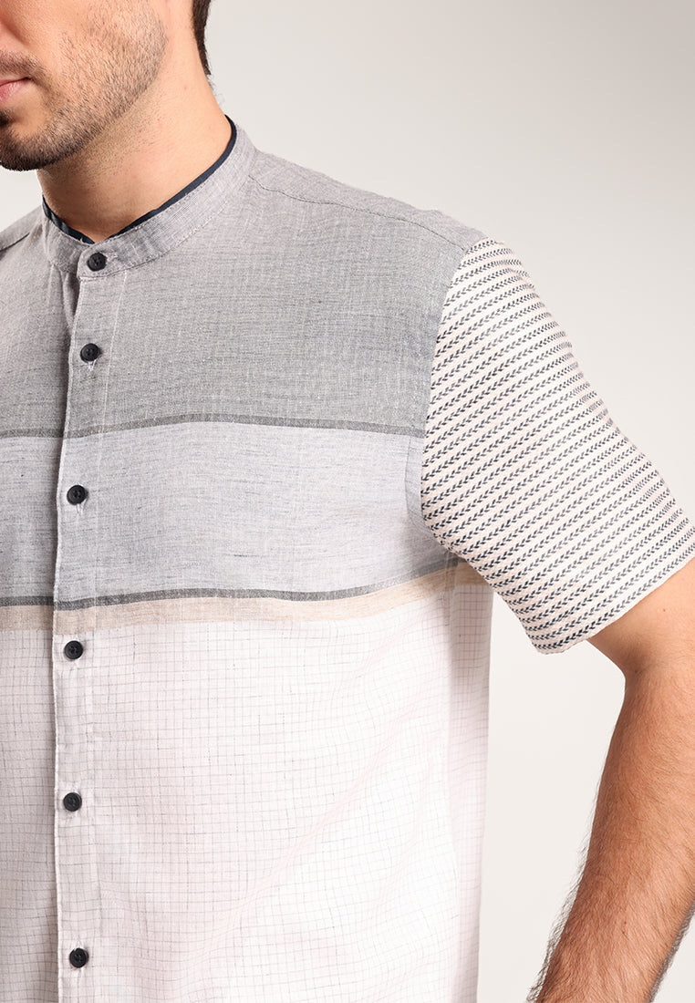 Men's Top Kemeja Koko Lengan Pendek Pria Furkan - White