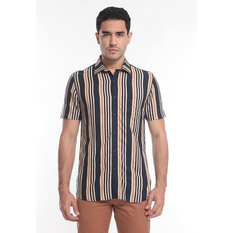 Men's Top By MOC Kemeja Pria Printing Pendek Slim Fit Kala Best Seller