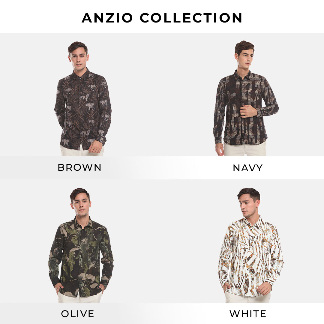 Men's Top By MOC Kemeja Pria Printing Panjang Slim Fit Anzio Best Seller