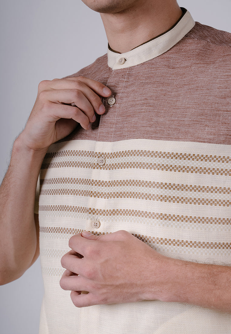 Men's Top by MOC Kemeja Koko Lengan Panjang Pria Adhara - Khaki