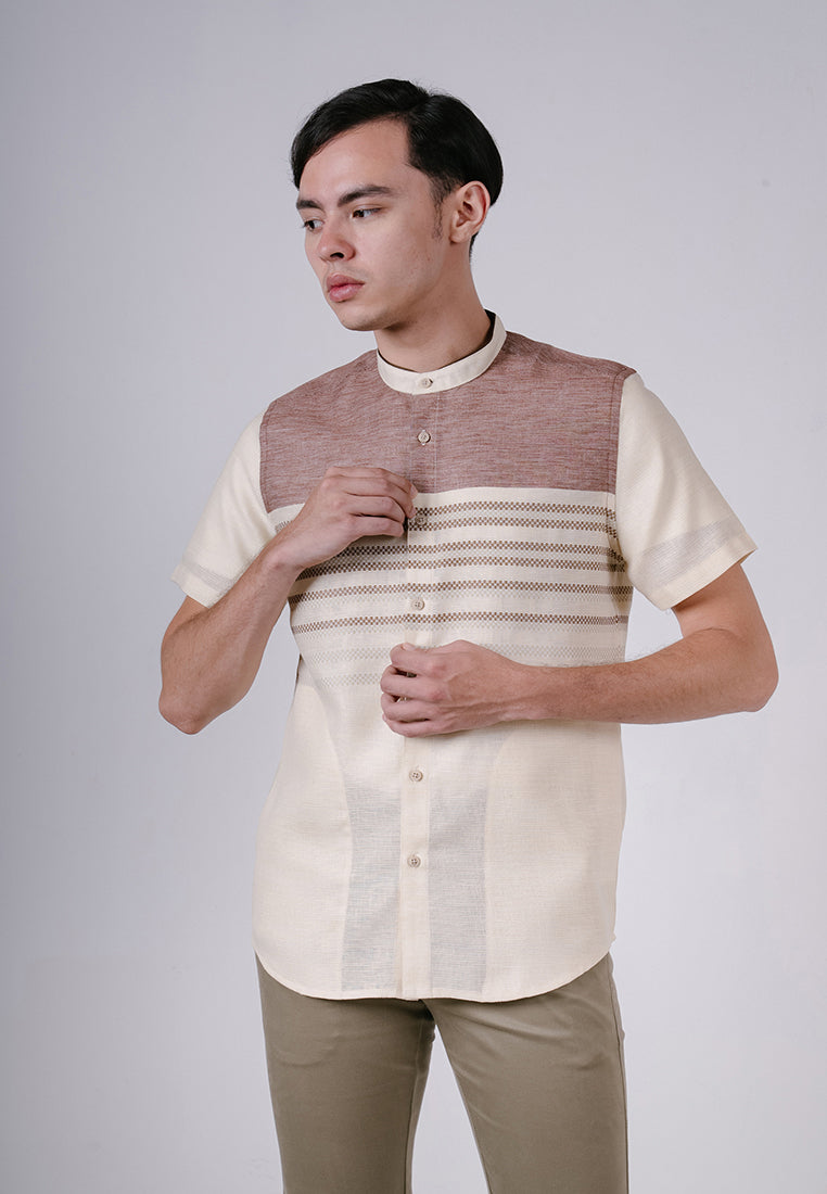 Men's Top by MOC Kemeja Koko Lengan Panjang Pria Adhara - Khaki