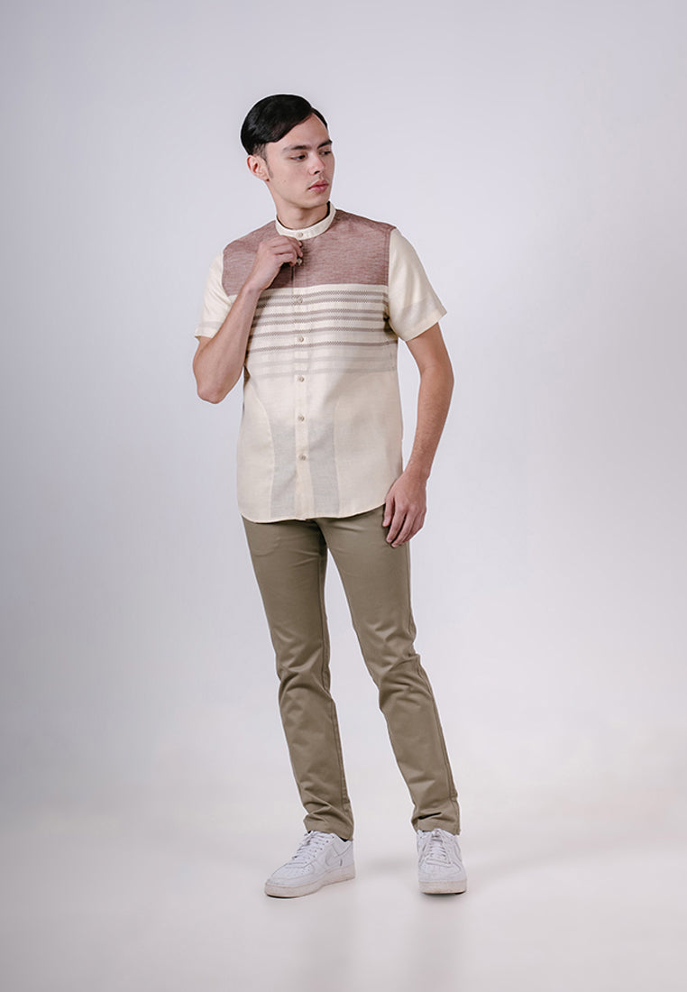 Men's Top by MOC Kemeja Koko Lengan Panjang Pria Adhara - Khaki