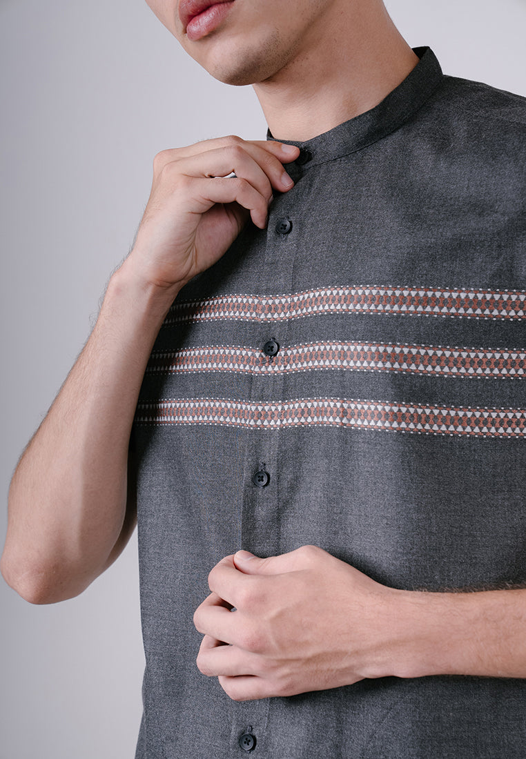 Men's Top by MOC Kemeja Koko Lengan Pendek Pria Fadil - Black