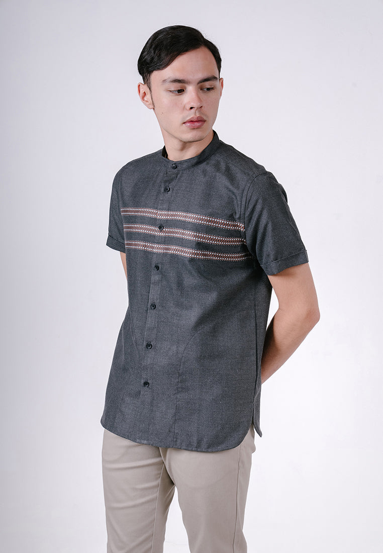 Men's Top by MOC Kemeja Koko Lengan Pendek Pria Fadil - Black