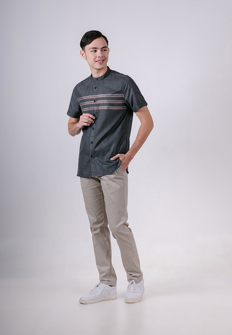 Men's Top by MOC Kemeja Koko Lengan Pendek Pria Fadil - Black