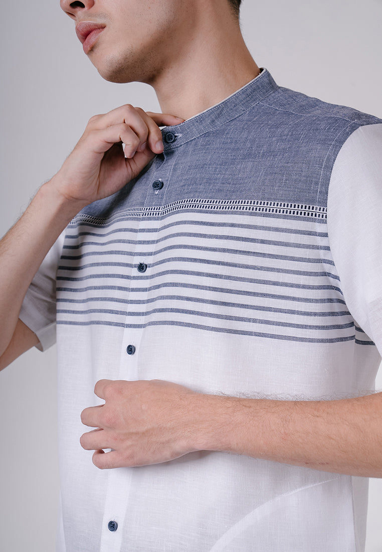 Men's Top by MOC Kemeja Koko Lengan Pendek Pria Ghazali - White