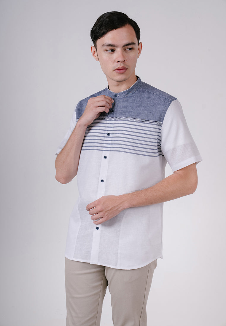 Men's Top by MOC Kemeja Koko Lengan Pendek Pria Ghazali - White