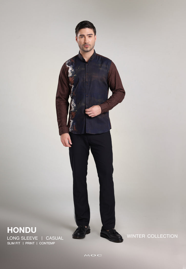 MOC Kemeja Motif Lengan Panjang Pria HONDU - Brown