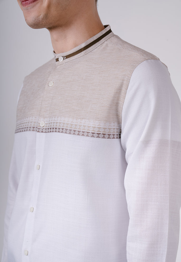 Men's Top by MOC Kemeja Koko Lengan Panjang Pria Langham - White