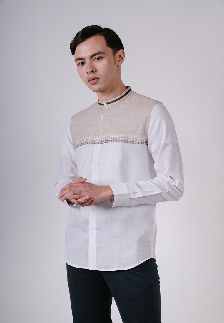Men's Top by MOC Kemeja Koko Lengan Panjang Pria Langham - White