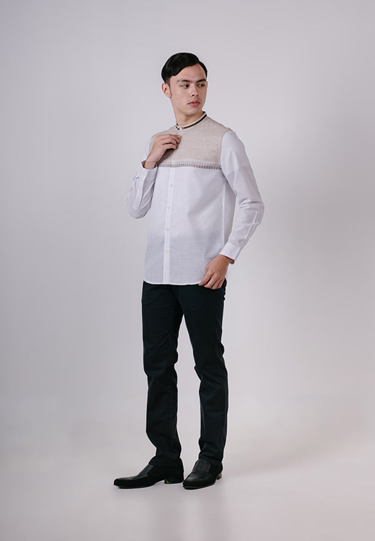 Men's Top by MOC Kemeja Koko Lengan Panjang Pria Langham - White