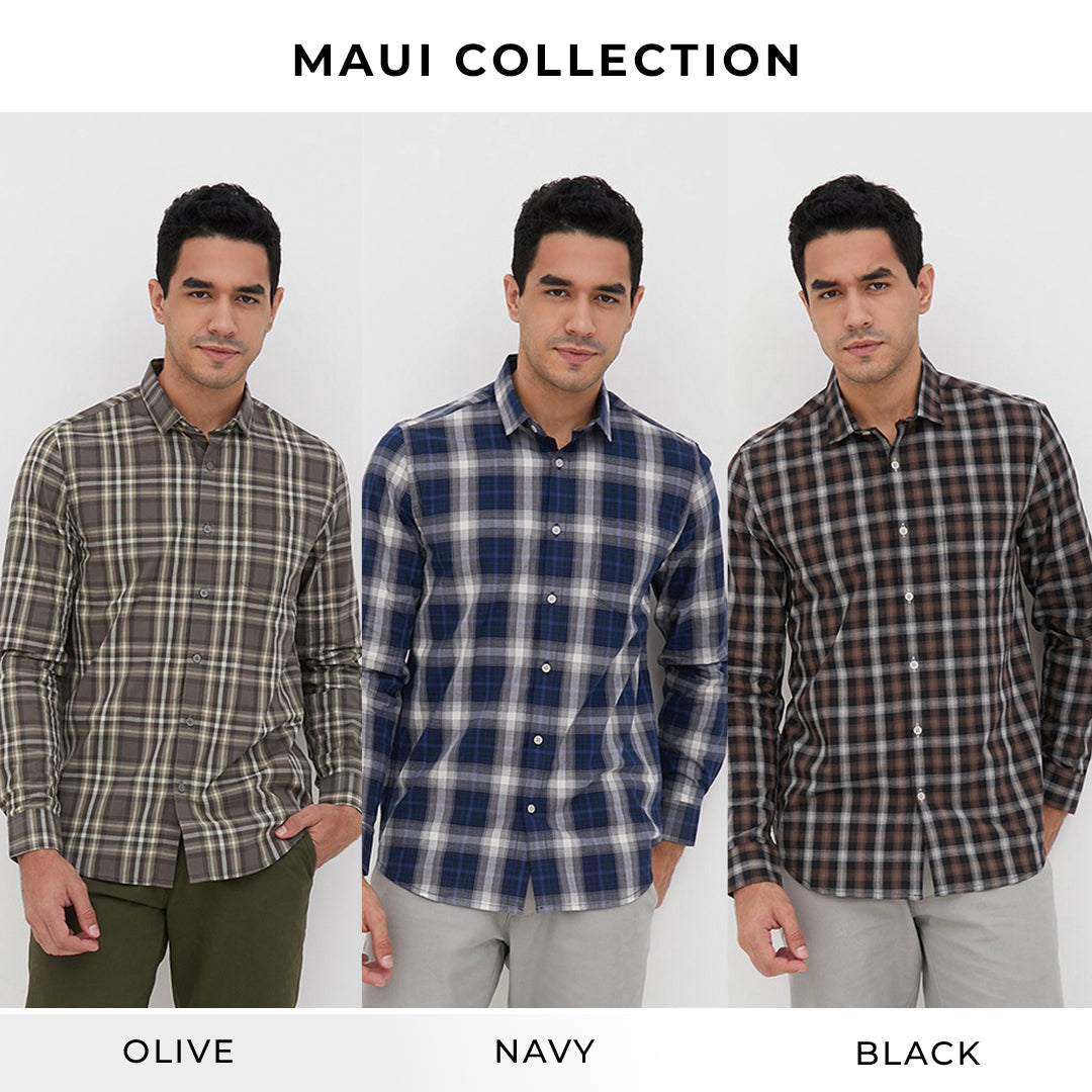Men's Top By MOC Kemeja Pria Flannel Panjang Modern Fit Maui Best Seller