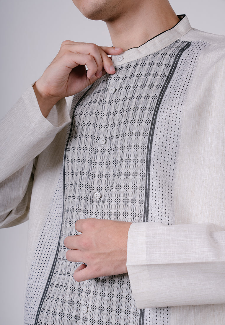 Men's Top by MOC Kemeja Koko Lengan Panjang Pria Rustam - Light Beige