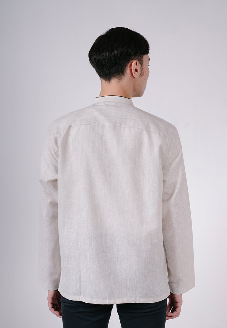 Men's Top by MOC Kemeja Koko Lengan Panjang Pria Rustam - Light Beige
