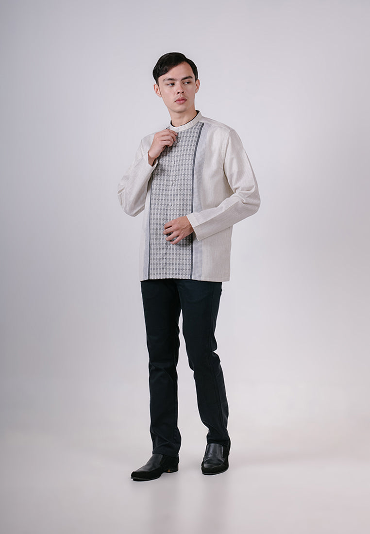Men's Top by MOC Kemeja Koko Lengan Panjang Pria Rustam - Light Beige