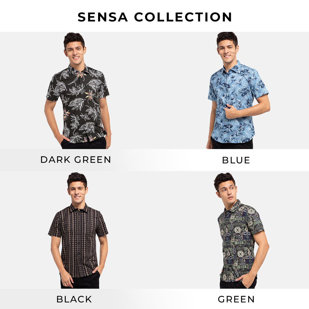 Men's Top By MOC Kemeja Pria Printing Pendek Slim Fit Sensa Best Seller