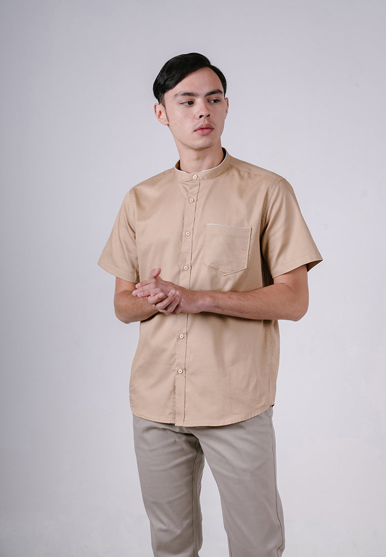 Men's Top by MOC Kemeja Shanghai Lengan Panjang Pria Symo - Brown