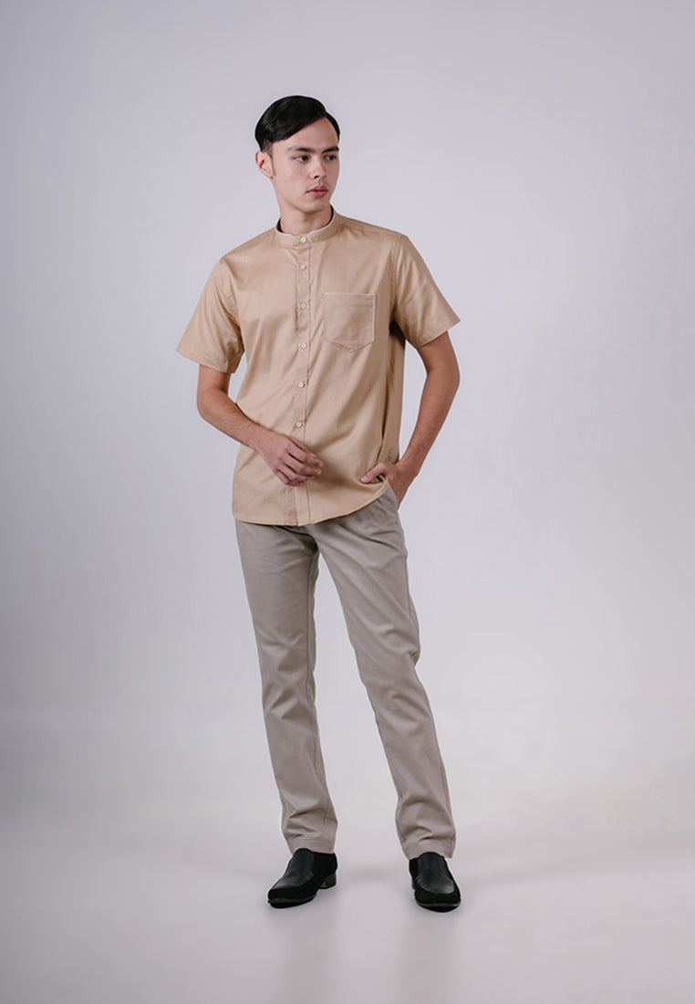 Men's Top by MOC Kemeja Shanghai Lengan Panjang Pria Symo - Brown
