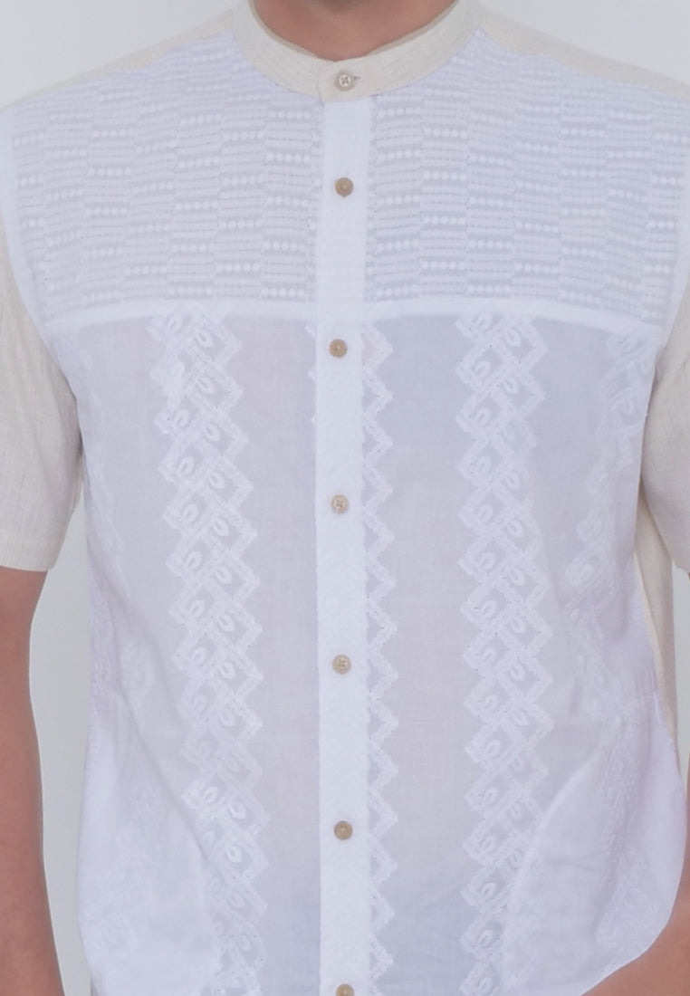 Men's Top by MOC Kemeja Koko Lengan Pendek Pria Taufiq - White