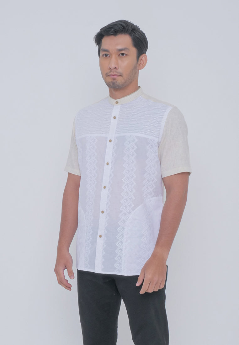 Men's Top by MOC Kemeja Koko Lengan Pendek Pria Taufiq - White
