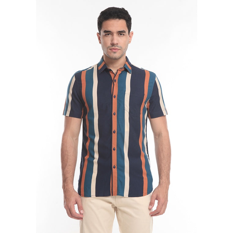 Men's Top By MOC Kemeja Pria Printing Pendek Slim Fit Kala Best Seller