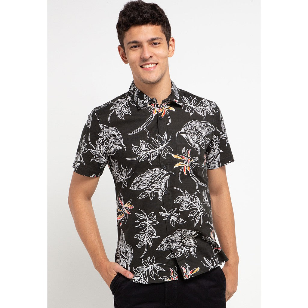 Men's Top By MOC Kemeja Pria Printing Pendek Slim Fit Sensa Best Seller