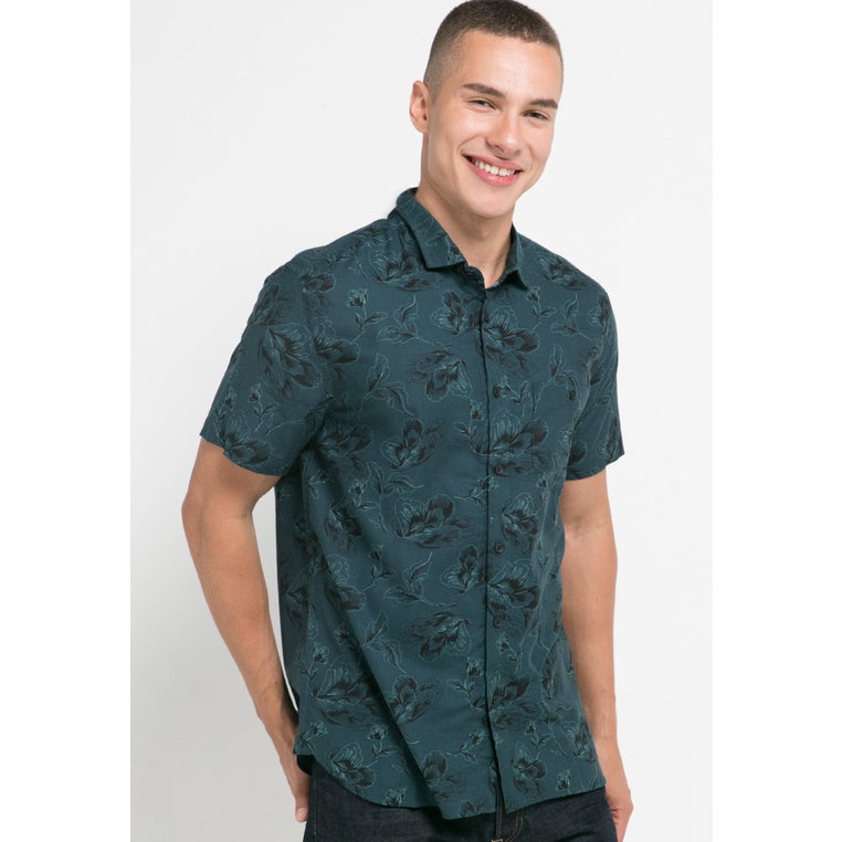 Men's Top By MOC Kemeja Pria Printing Pendek Slim Fit Enero Best Seller