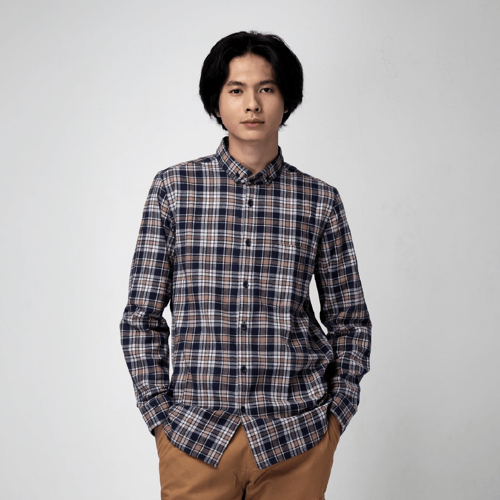 Men's Top By MOC Kemeja Pria Flannel Panjang Modern Fit Iowa Best Seller